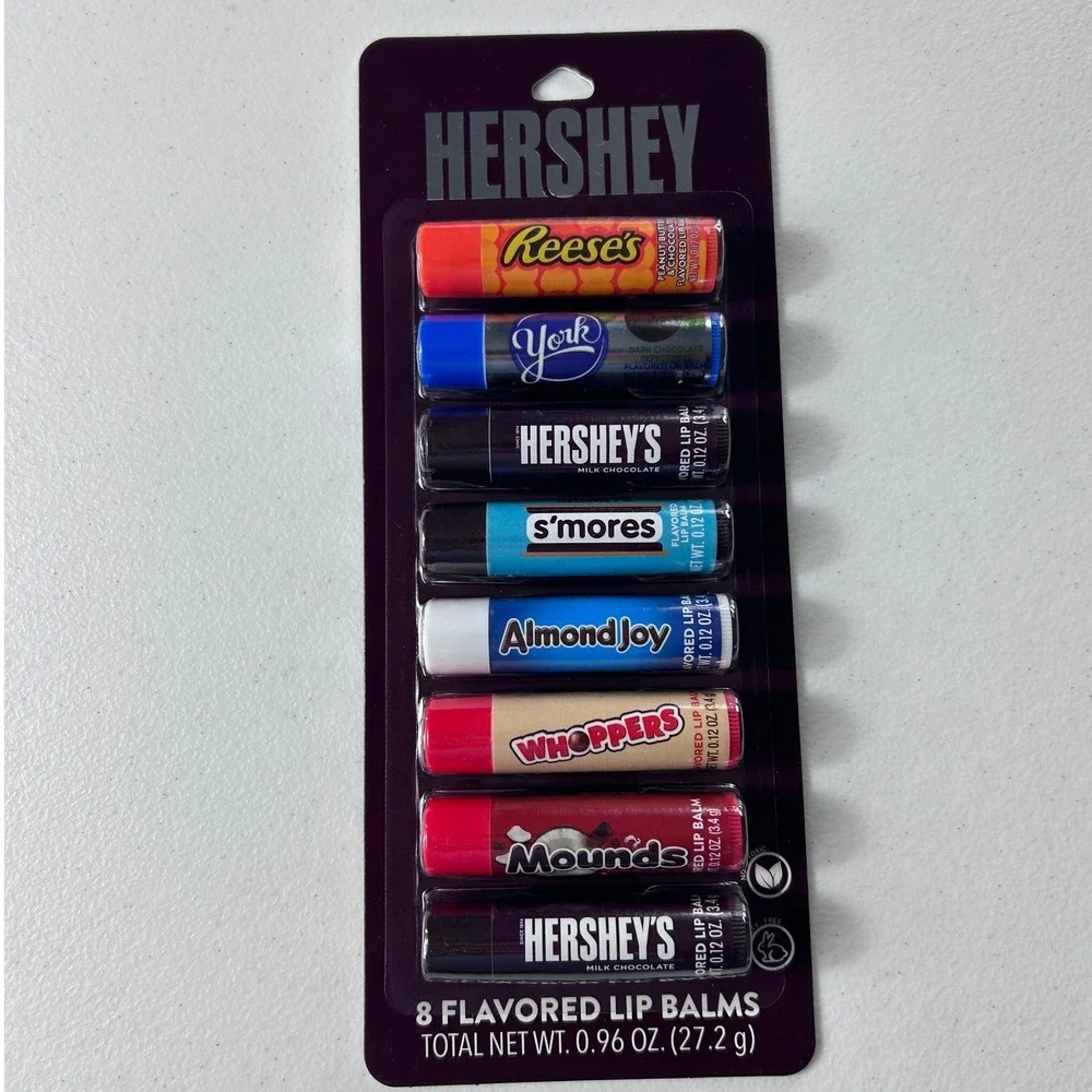 Hershey 8 Flavored Lip Balms Set Reese's York S'mores Almond Joy Whoppers Mounds